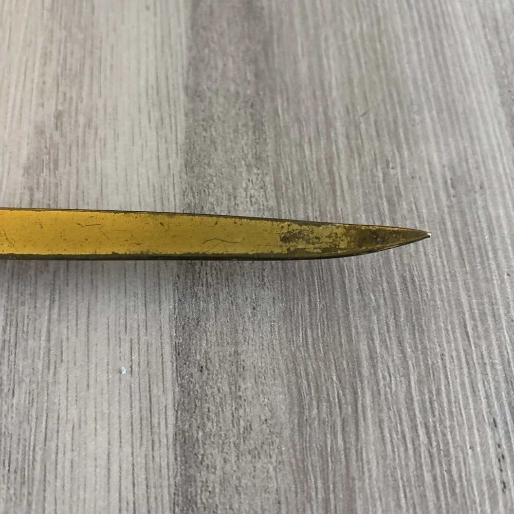 Vintage MCM Wood‎ Handle Brass Colored Metal Letter Opener